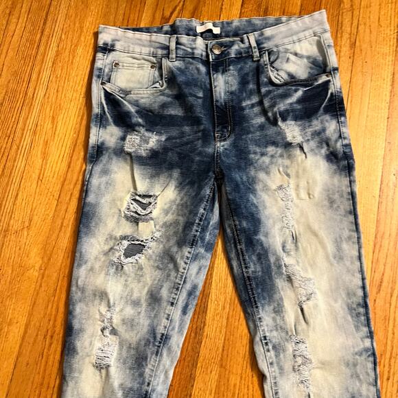 GS-115 Jeans Mens 36 Acid Wash Slim Distreased Street Blue pants - Picture 2 of 9